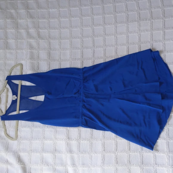 Wilfred Aritzia blue silk open back sleeveless stretch elastic waist mini dress - Picture 3 of 14